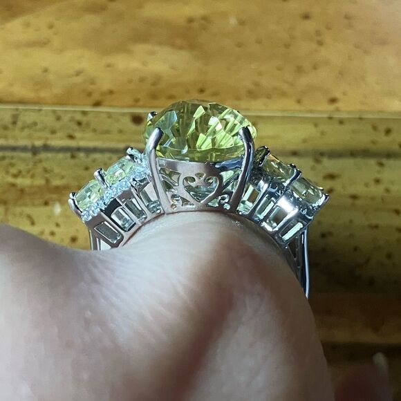 Genuine Golden Quartz Sterling Silver Cocktail Ring Size 10 - Picture 2 of 9